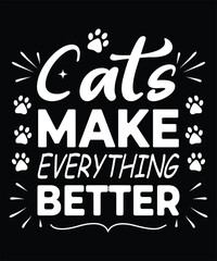 Cats Make Everything Better Cute Cat Paw Prints Stars T-shirt Design
