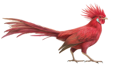 Majestic red rooster, a vibrant portrait of proud bird with flowing tail feathers