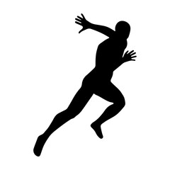Dynamic Running Silhouette Vector Illustration. This vector illustration features a black silhouette of a dynamic running figure with arms spread wide, creating a sense of speed and motion.
