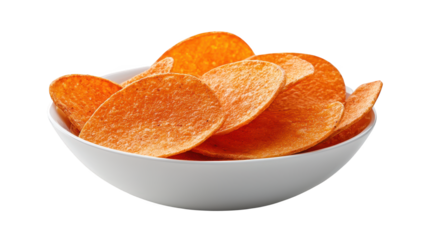 A bowl overflowing with crispy golden potato chips, the perfect snack for any occasion