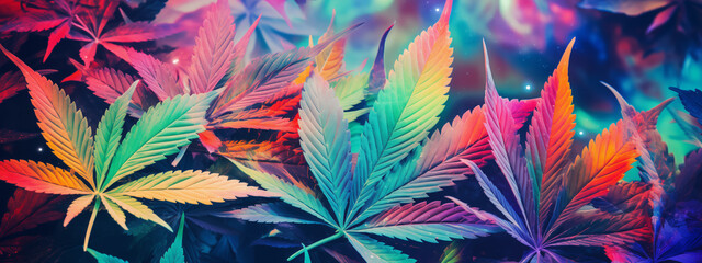 Rainbow Cannabis Leaves with Magical Atmosphere