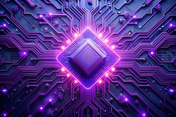 Neon Purple AI Chip with Neural Network Design