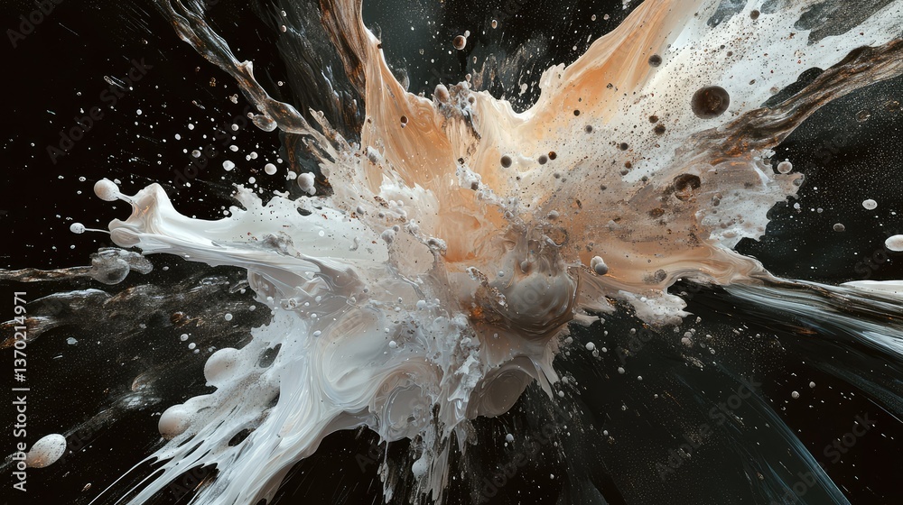 Poster abstract explosion of colorful paint and liquid splashes creating dynamic visual impact against a da