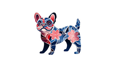 Ornate French Bulldog A Blue and Red Floral Design