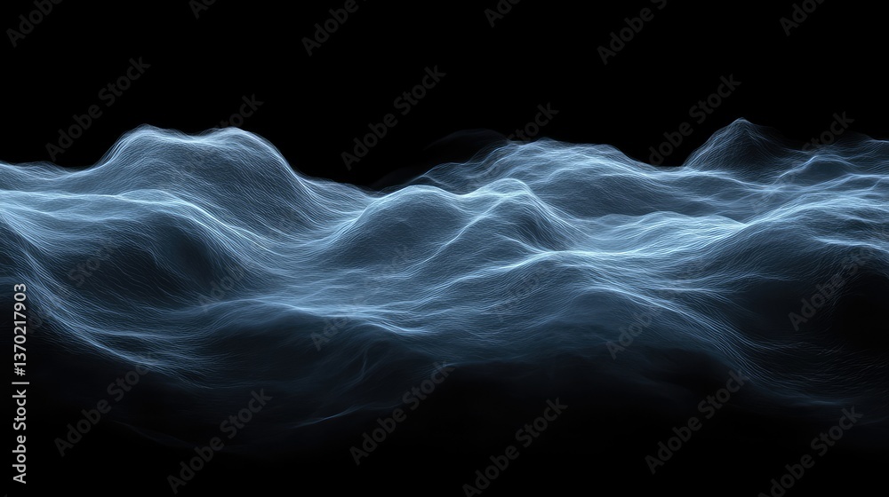 Poster abstract representation of flowing waves made of ethereal light on a dark background, creating a sen