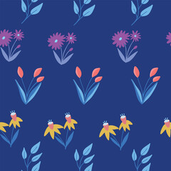Trendy seamless floral ditsy pattern. Fabric design with simple flowers. Vector cute repeated pattern for baby fabric, wallpaper or wrap paper