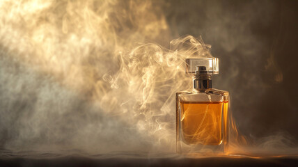 Wisps of fragrant mist gently rising from an open bottle of perfume, dispersing into the air like ethereal tendrils.