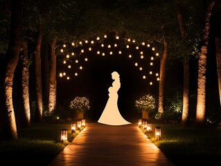 Pregnant Silhouette with Night Garden Path.