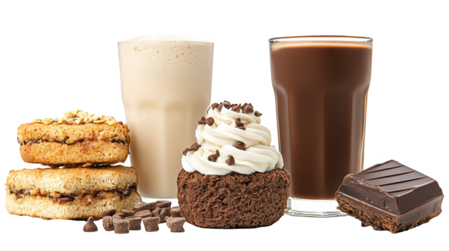 Delicious breakfast duo, enjoy a glass of milk and coffee with chocolate treat for perfect morning start