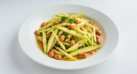A Thai green mango salad with peanuts and chili flakes-