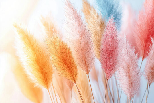 A close-up of pastel-colored pampas grass, creating a soft and dreamy aesthetic.