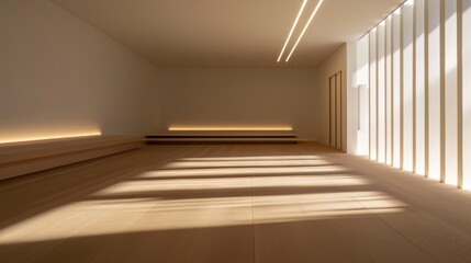 Obraz premium Minimalist Meditation Room, Sunlight, Japan, Interior