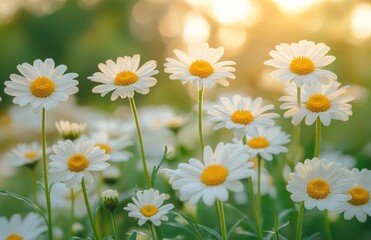 Chamomile Field with White Daisies in Summer Sunshine