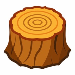 An illustration of a tree stump with rings on top and brown bark on the sides isolated