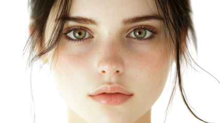 Stunning woman with fringe hairstyle, a portrait of beauty, fashion, and style