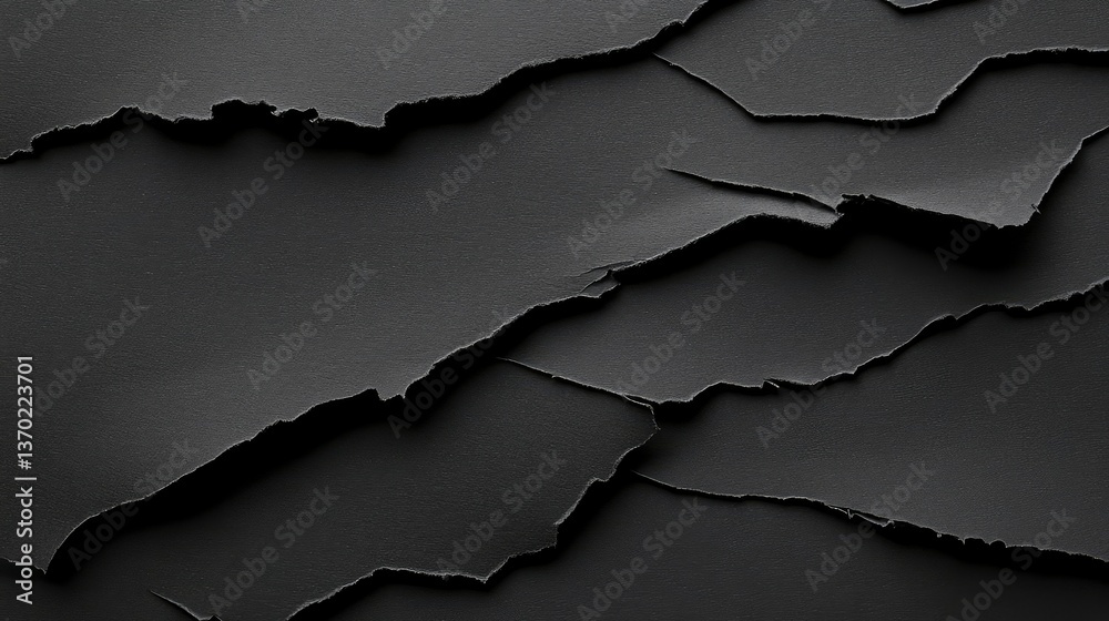 Poster Textured Black Paper with Torn Edges Creating Elegant Layers and Depth in a Modern Art Style for Background and Design Use