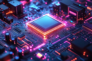 Futuristic Circuit Board Background Digital Tech Innovation & Electronic Infrastructure