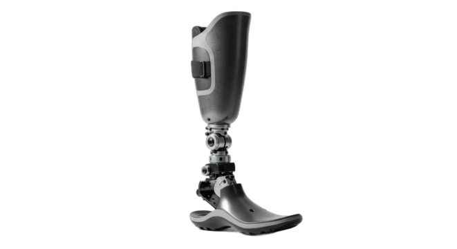 Modern prosthetic leg designed for mobility and enhanced functionality against a white backdrop