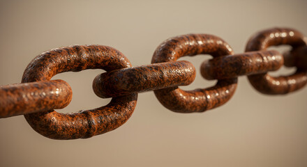 Fototapeta premium Macro shot of weathered and rusted metal chain links with detailed texture