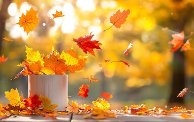 Autumn Leaves in Wooden Vase