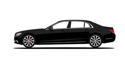 Fototapeta premium A clean vector illustration of a luxury black sedan in side view, with smooth lines and a minimal flat design.