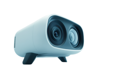 White projector on black background, minimalist technology in focus for modern presentations