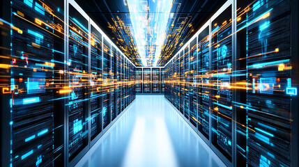 Data center operation server room digital environment high-tech perspective network efficiency and security