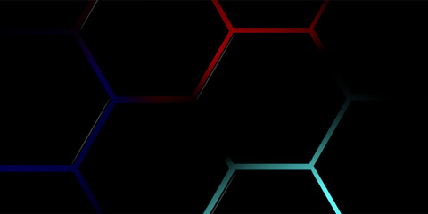 Black 3D vector hexagonal technology abstract background. Abstract modern technology futuristic background with black 3D honeycomb shapes and red flashes under hexagon. Vector illustration