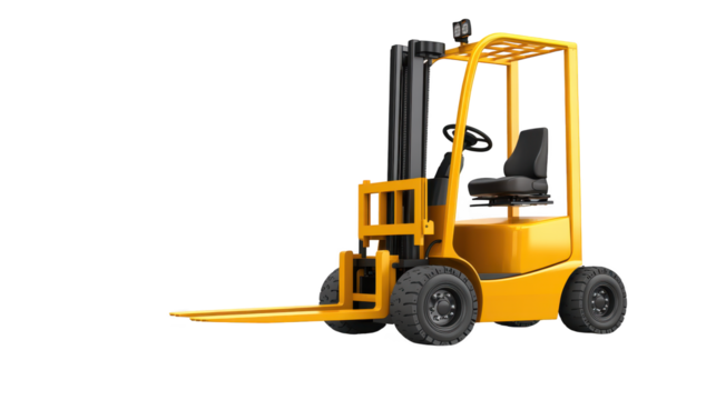 Yellow forklift in warehouse, streamlining logistics and material handling operations