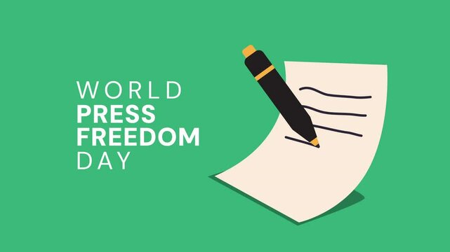 world press freedom day animation with writing on paper green color