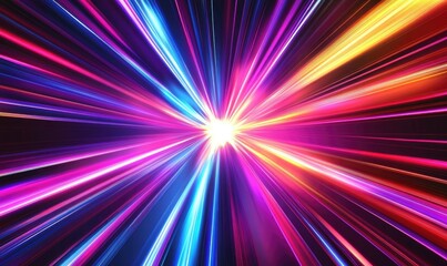 Energetic Light Streaks Radiating from a Central Point in Vibrant Colors Abstract Background for Modern Futuristic Design