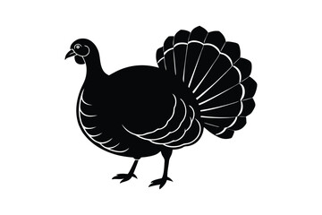 Silhouette of a turkey standing with its feathers puffed out vector illustration.eps
