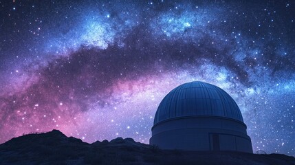 Obraz premium Observatory under a vibrant, starlit cosmic canvas of the night sky