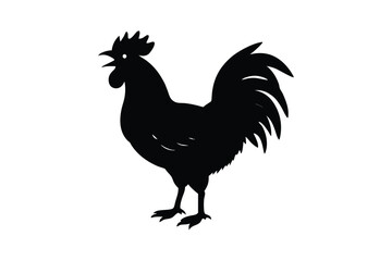 Silhouette of a rooster standing tall with its beak open as if crowing vector illustration.eps
