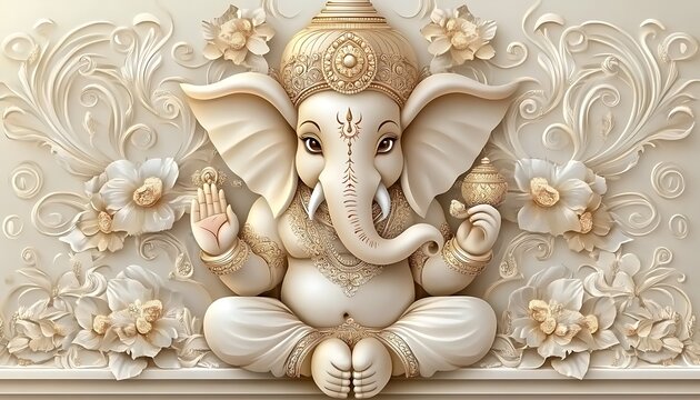Ganesh Mural, Ornate Wall Decor