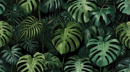 Background of large green tropical leaves
