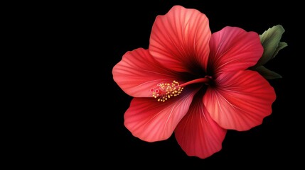 Fototapeta premium Vibrant Red Hibiscus Flower on a Black Background Evoking Tropical Beauty and Exotic Nature, Perfect for Floral Designs and Illustrations