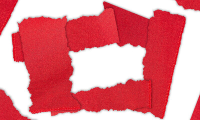 Ripped Red Fabric Frame with Rough Edges Texture for Creative Project or Design.