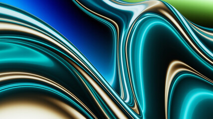 Abstract flowing lines of teal and gold with blue and green background create a modern design