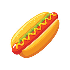 Hot dog with mustard and ketchup in a vector illustration