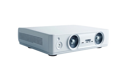 White projector on black background, a minimalist tech display for modern presentations