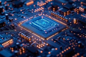 Obraz premium Futuristic Circuit Board Background – Abstract Digital Tech Design Showcasing Modern Electronics and Blue-Themed Digital Infrastructure