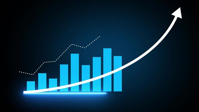 Business growth concept in allusive graph chart showing marketing sales profit increasing to future target . Excellent financial status of corporate business rise up 