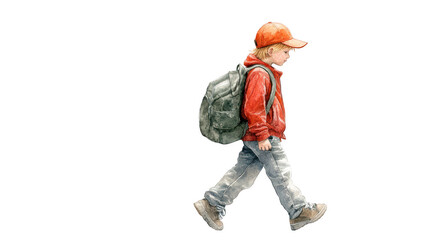 Boy with backpack embarks on an outdoor adventure, a journey of discovery and exploration