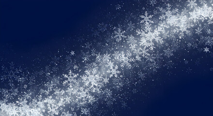 Obraz premium Elegant cascade of silver snowflakes against a sapphire gradient backdrop