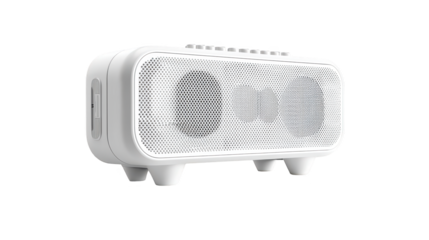 White speaker on black background, a minimalist representation of audio technology and music concept