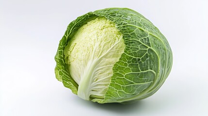 Fresh Head of Cabbage on White Background