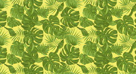 Lush green tropical leaves seamless pattern for textile, fabric, surface design