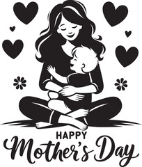 Happy Mother's Day silhouette. Mother with child holding vector illustration. Mother's Day icon design.