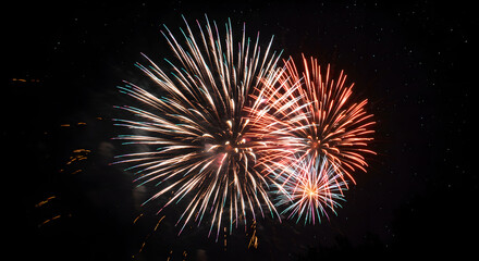Spectacular Burst of Fireworks Against a Starry Night Sky Celebration